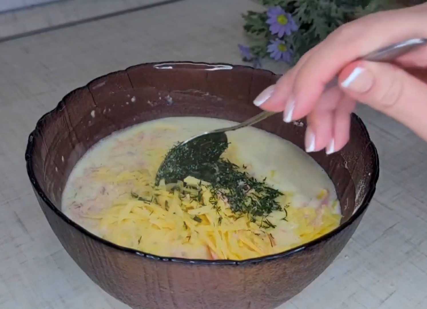 Блины на молоке с колбасой и сыром-Шаг 7