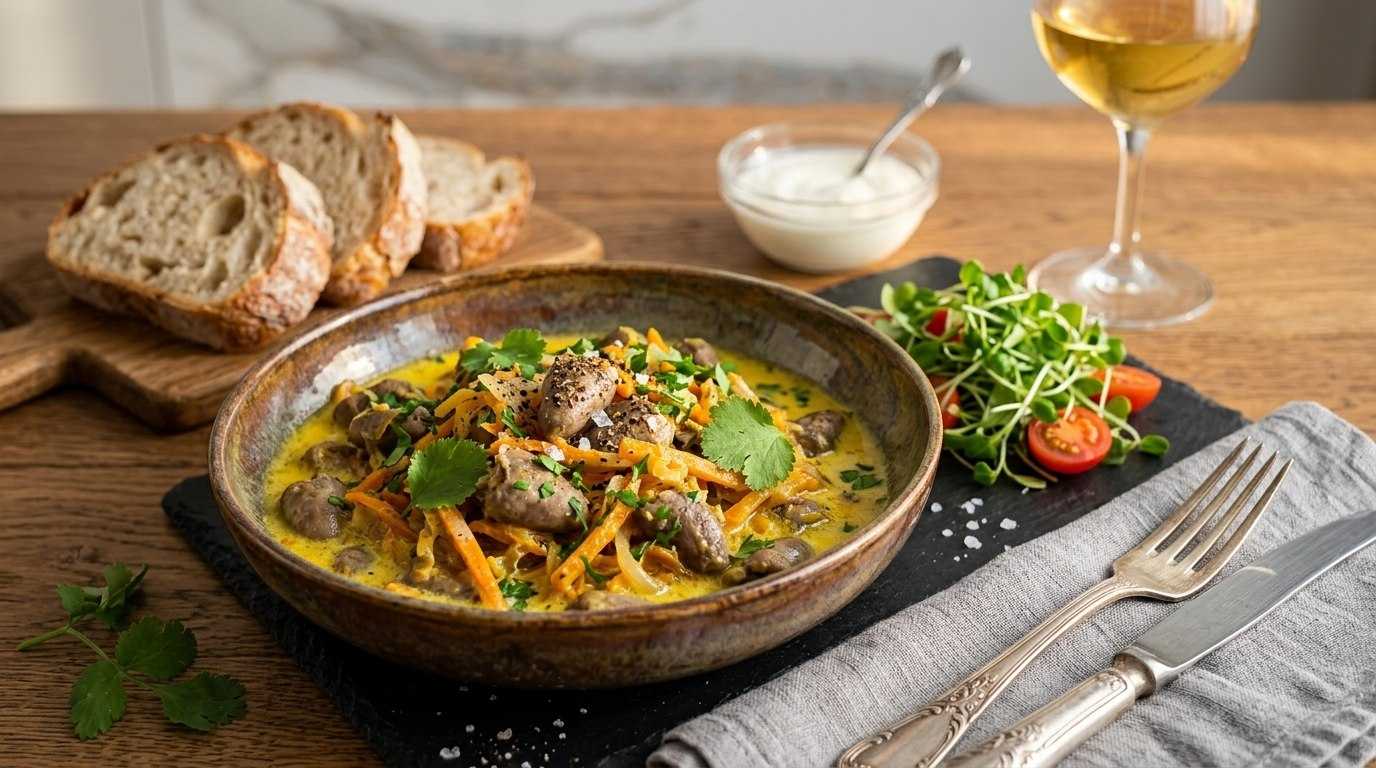 Куриные сердечки с овощами в сливочном соусе — Шаг 12