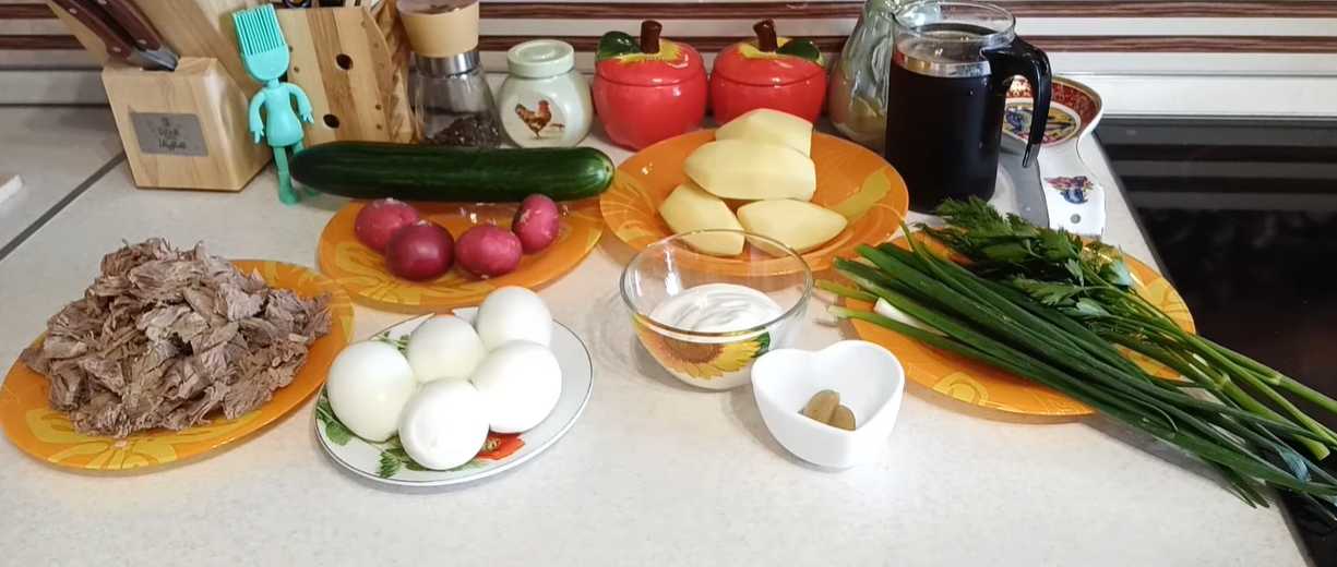 Окрошка с говядиной на квасе-Шаг 1