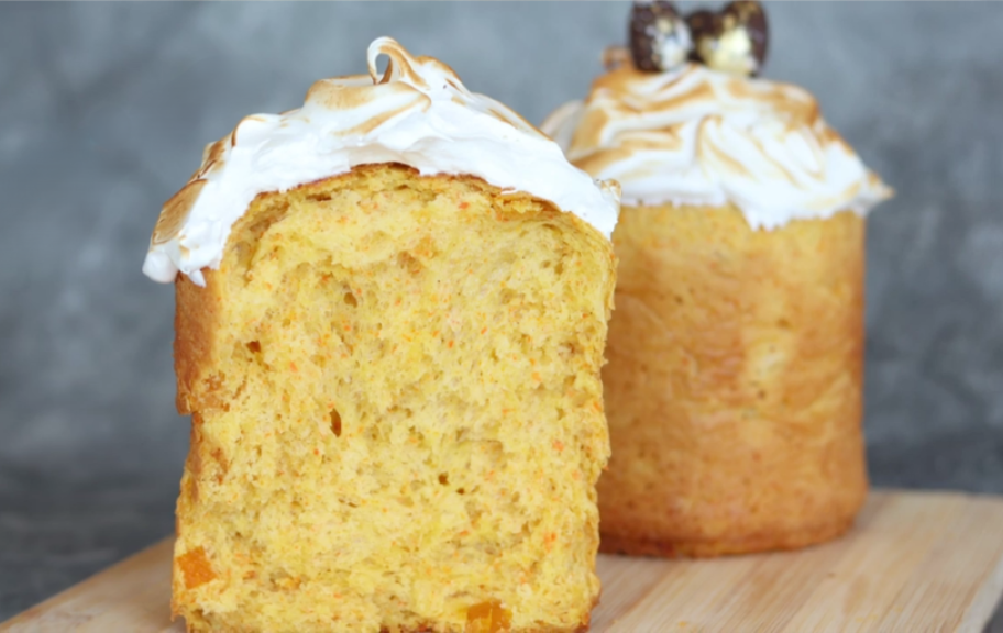 Новый рецепт: Морковный кулич с апельсиновыми цукатами и итальянской меренгой — Eda.Video